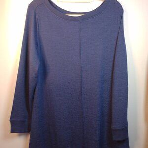 Denim & Co Women's Scoop Neck Tunic Sweater Petite Large Heathered Blue Seam
